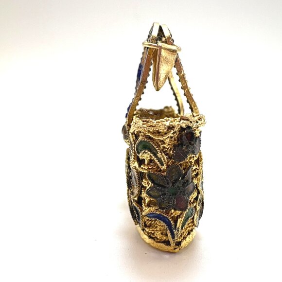 VTG Cloisonne Enamel Butterfly Floral Design Purse Pendant Filigree Design 1x2" - Picture 6 of 13